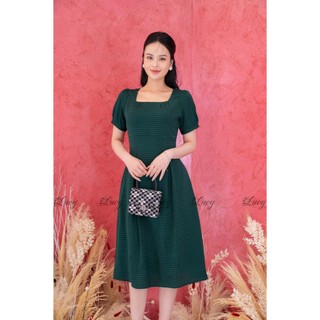 Đầm thiết kế Belizo Váy Lucy 9484 cổ vuông họa tiết caro