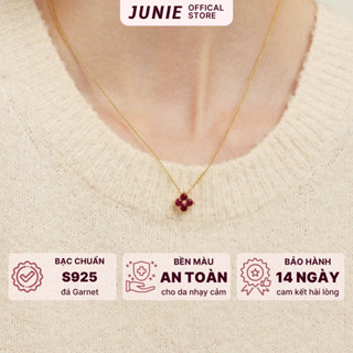 Dây Chuyền Bạc Mạ Vàng 14K Nữ TREASURE Đính Đá Đá Garnet, Tôn Lên Vẻ Đẹp Sang Trọng