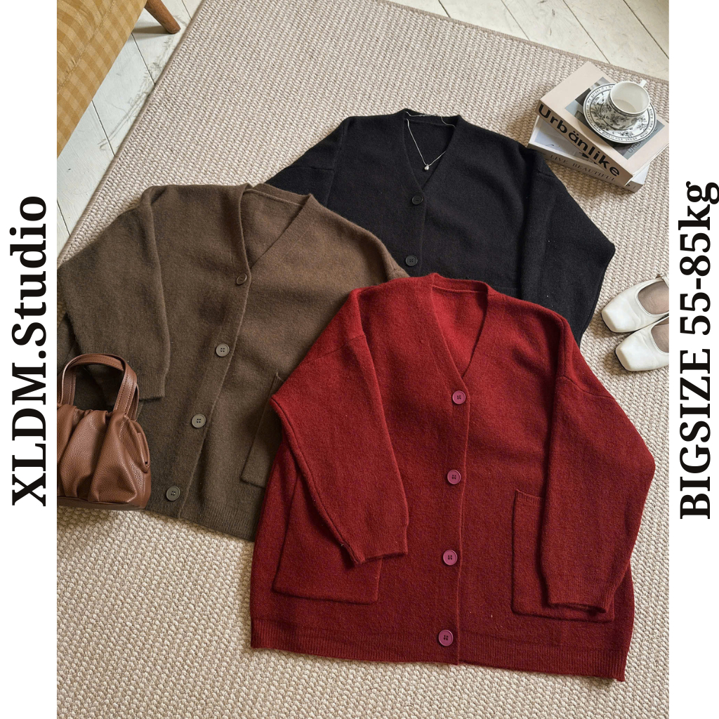 Áo cardigan BIGSIZE nữ cổ V có túi 2 bên phong cách Hàn Quốc freesize tới 85kg  XLDM Studio ( CD01 )