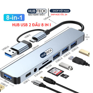 Hub type C USB 3.0 mở rộng 8 port cáp cổng chuyển đổi 2 đầu có 3.5 thẻ SD/TF máy tính laptop máy in đã năng tiện dụng