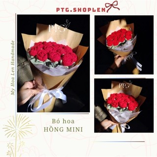 [ẢNH THẬT] Bó hoa len handmade Hồng Mini dùng làm quà tặng đồ trang trí đẹp lễ, sinh nhật, tốt nghiệp