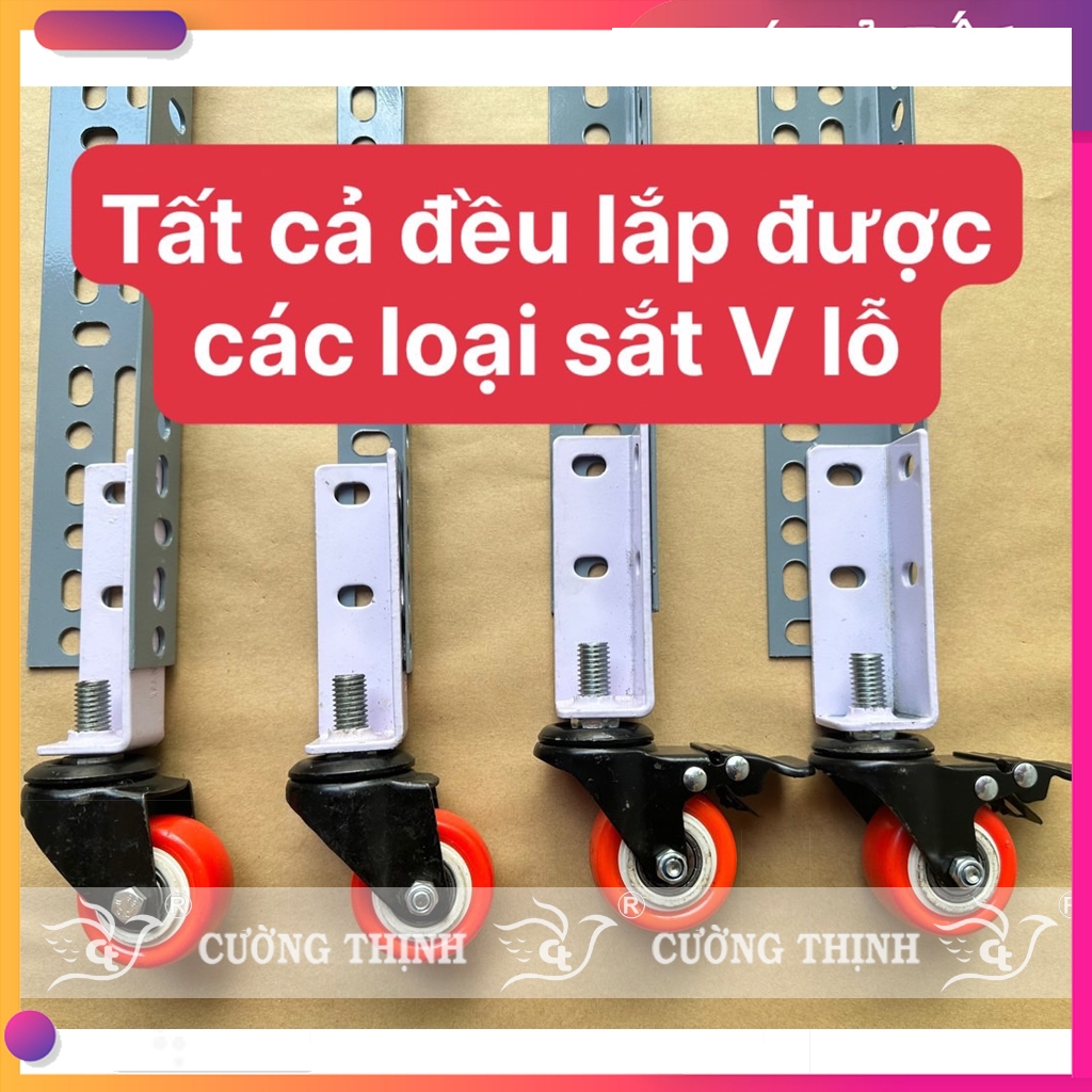 Bánh xe đẩy, lắp kệ v lỗ, có vòng bi trọng tải 200kg xoay 360 độ