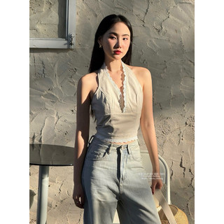  Ser Top - Áo Linen Cổ Yếm Pha Ren Dáng Ngắn   ảnh chính chủ   