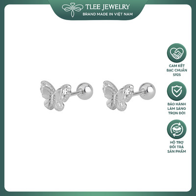 Khuyên tai bạc nữ TLEE cánh hồ điệp đôi cách điệu viền hạt chốt ren bi xinh xắn TLEE JEWELRY B0448