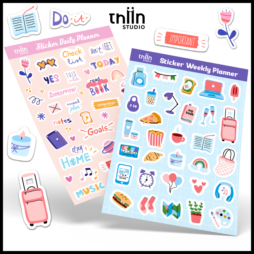 Hình dán sticker Daily Planner THIIN STUDIO, sticker cute Weekly Planner, sticker trang trí sổ