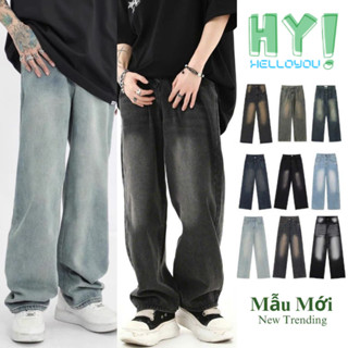 Quần Jean Nam RETRO Ống Suông Rộng HELLOYOU Dáng Baggy Ống Suông Wash Smoke 2 Màu Chất Vải Dày Dặn TR01