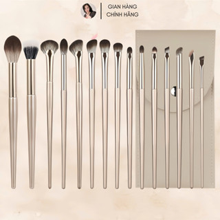 Bộ Cọ 15 Cây Tán Phấn Mắt, Tạo Khối Chuyên Dụng (Tặng Kèm Túi Da)