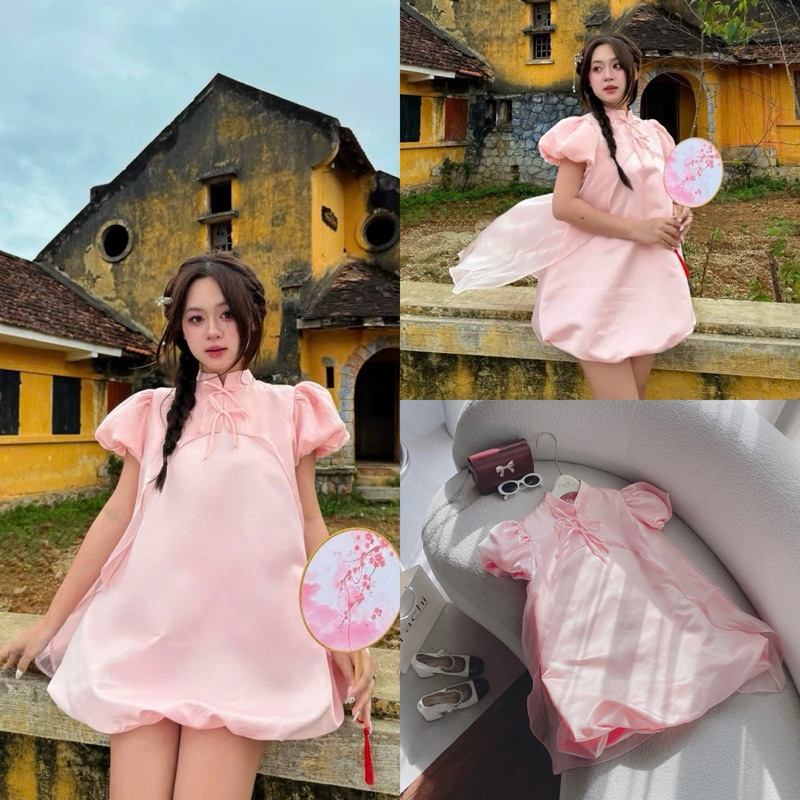 ĐẦM DOLL ĐÍNH HOA BÊN VAI
