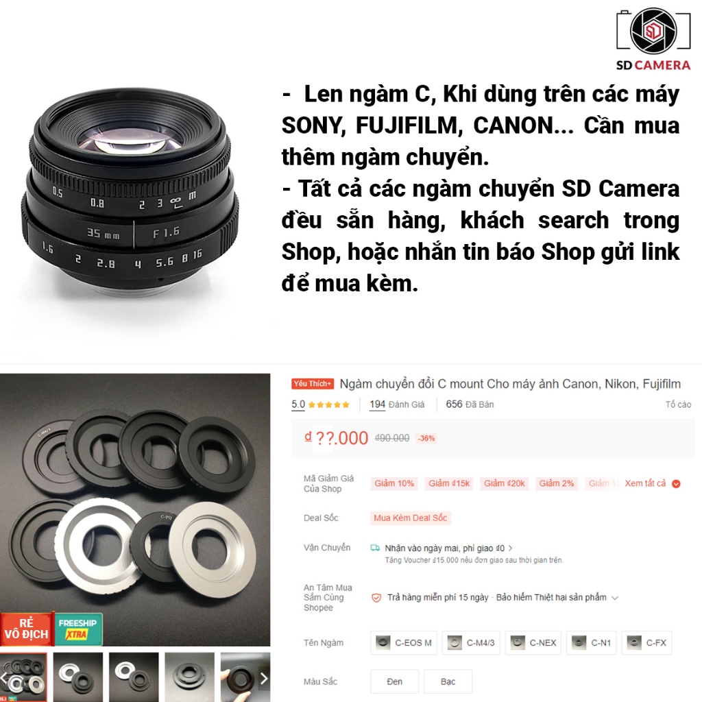 Ống kính (Lens) máy ảnh Fujian 35mm f/1.6 cho Fujifilm Sony Canon Nikon Olympus... (Có clip test ảnh) | BigBuy360 - bigbuy360.vn