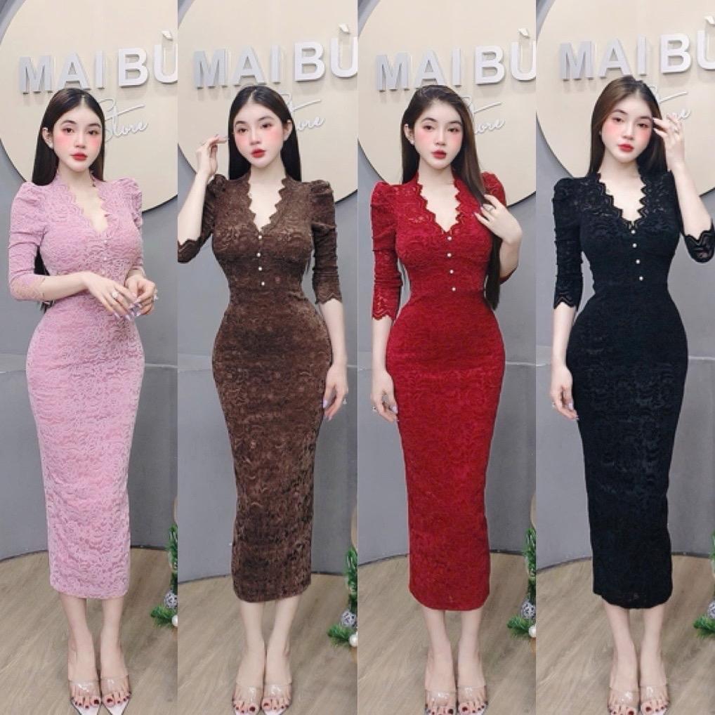 D222 - Đầm Body Bút Chì Vai Bồng Tay Lửng Mai Bùi Store