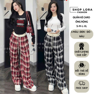 Quần ống rộng kẻ caro cạp chun , quần dài ống suông phong cách Hàn Quốc , chất mềm mại cao cấp , thoáng mát không nhăn