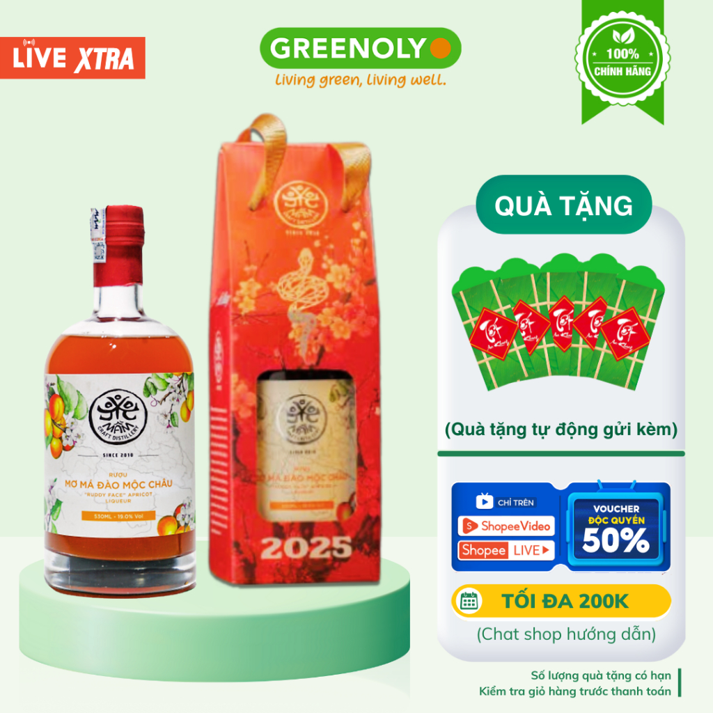Rượu mơ má đào Mộc Châu nồng độ 19% vị ngọt nhẹ êm dễ uống - Chai 530ml