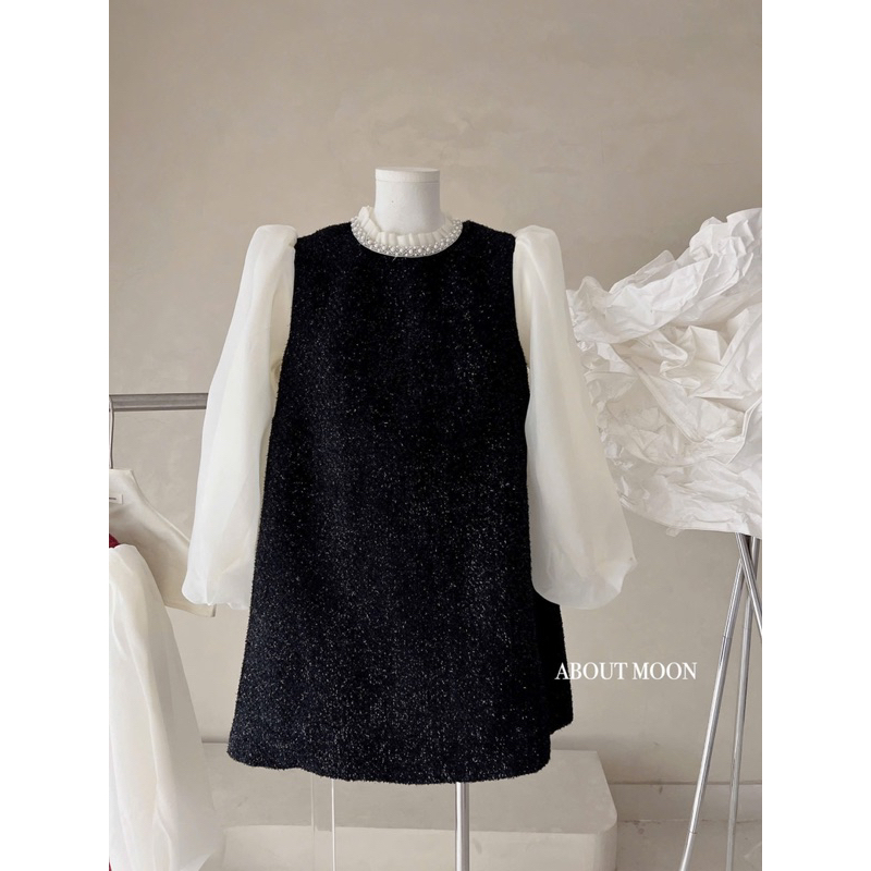  Váy yếm nhũ liền mix tay sơmi tơ phồng dáng chữ A nhẹ nhàng Dress S172 