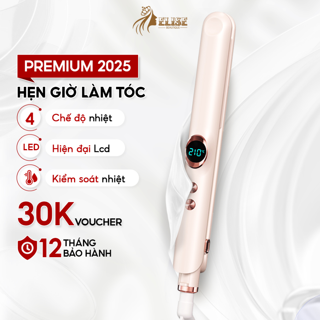 Máy duỗi tóc ép thẳng ELISE tạo kiểu thẳng xoăn có ion âm, đèn hồng ngoại bảo vệ tóc tối đa