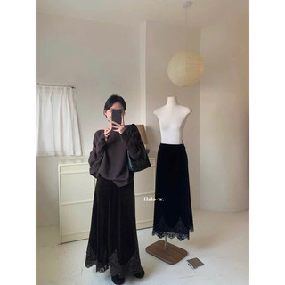  @Tiemvaixinh Chân Váy Nhung Dài Phối Ren Liền 