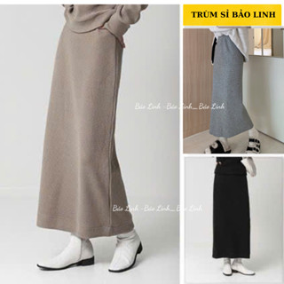 Chân váy len Lông Thỏ Dáng A Dái Bảo Linh Cạp Chun Co Giãn Có Xẻ tà Sau Chất Len mềm Mịn hách Dáng M86