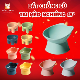 Bát ăn chống gù cho chó mèo hình mèo nhiều màu sắc, Chén ăn đơn cho thú cưng, bảo vệ cổ chó mèo khi cho ăn và uống nước