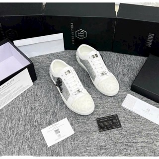  Giày Thể Thao Nam Nữ Philipp Plein Bản Đầu Lâu Trắng kim tuyến Tag Đầu Lâu  Kim Loại Đủ 2 tag  Full Box  