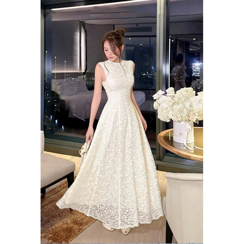 ĐẦM MAXI REN ĐÍNH NƠ (100% ảnh thật)