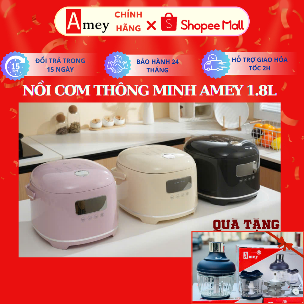 Nồi cơm điện thông minh AMEY dung tích 1.8L, công suất 650W phù hợp 6-8  người ăn, thương hiệu Đức c