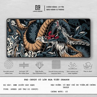  Tấm Lót Chuột Cỡ Lớn Dày 4MM Lót Bàn Làm Việc Pad Chuột Lớn Họa Tiết Rồng Dragon Có Chỉ Bo Viền Đế Cao Su Chống Trượt 