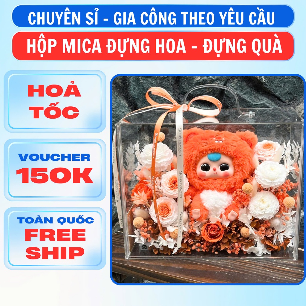 Hộp Hoa Mica Trong Suốt - Hộp Hoa Vali Mica - Hộp Đựng Quà Bằng Mica - Hộp Đựng Hoa - Hộp Đựng Quà T