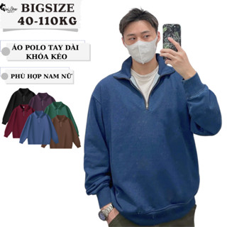 40-115KG Áo Thun Polo Tay Dài Nam Nữ Thu Đông Giữ Ấm Khóa Zip BIGSIZE - MÃ 49