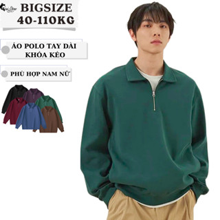 40-110KG Áo Thun Polo Tay Dài Khóa Zip BIGSIZE Nam Nữ Áo Sweater Thu Đông Giữ Ấm - MÃ 49
