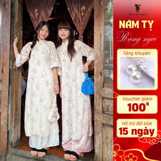 [FULL SIZE] Áo dài cách tân nữ, áo dài LẠC HÀ cổ sen thêu hoa phối dây buộc nơ dáng suông duyên dáng