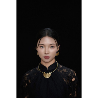 Vòng cổ bằng đồng hình lá Ginkgo, vòng kiềng cổ đồng vàng