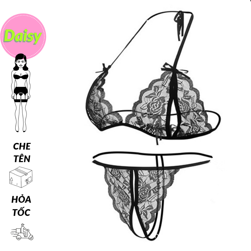 Bộ đồ lót ren lưới sexy ngủ mặc nhà - set nội y lingerie lọt khe hở đáy gợi cảm