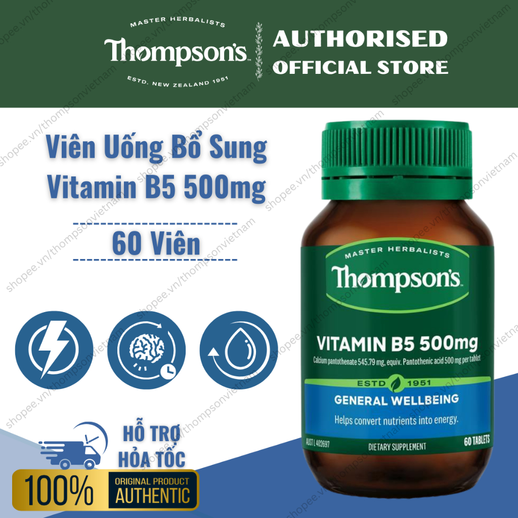 Viên Uống Bổ Sung Vitamin B5 500mg - Chuyển Hóa Dinh Dưỡng -Thompson's Vitamin B5 500mg - 60 Viên