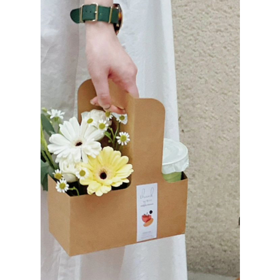 Set 10 Túi KRAFT 2 ngăn Hộp giấy cắm hoa đựng đồ uống take away Túi cafe