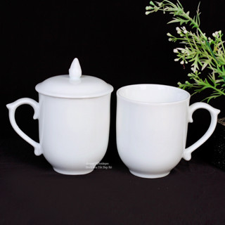 Ly sứ Cốc sứ uống nước có nắp màu trắng men đẹp dày dặn