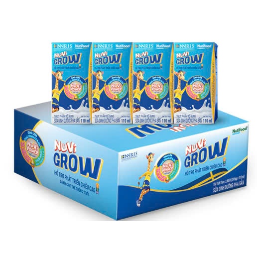 Sữa bột pha sẵn Nuvi Grow 1+/2+ hỗ trợ phát triển chiều cao, trí não Thùng 48 hộp/24hộp 110ml