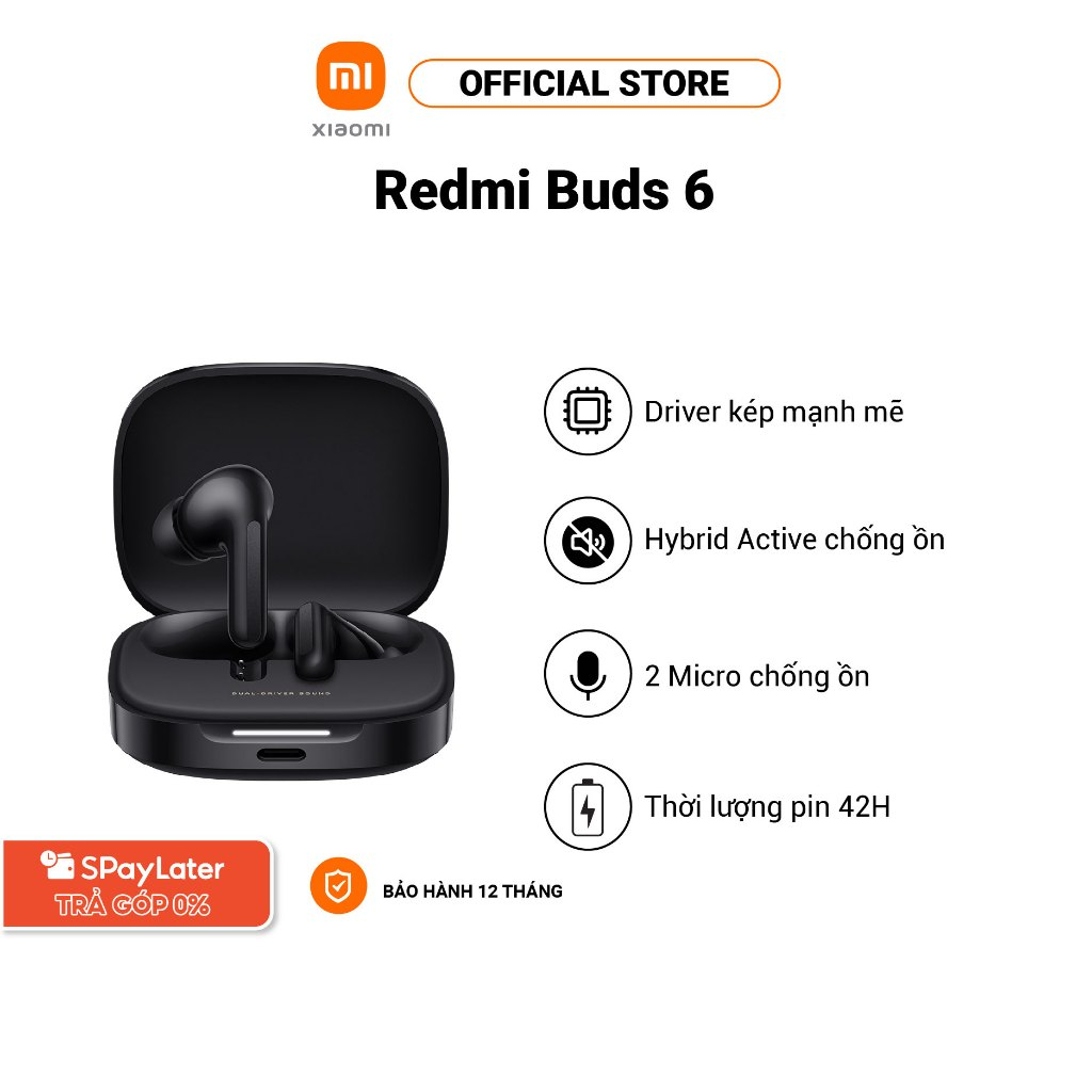 Tai nghe Bluetooth Redmi Buds 6 | Driver kép mạnh mẽ | Tổng thời lượng 42H | Công nghệ chống ồn, nghe gọi rõ | BigBuy360 - bigbuy360.vn