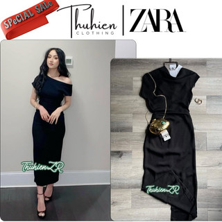 (Chính hãng size XS)Váy midi ZARA 8536/520/800 LINEN dáng bút chì vai lệch màu đen (kèm ảnh thật)