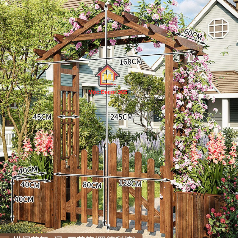 Cổng Gỗ Trang Trí Sân Vườn Gỗ Thông Nhập Khẩu, Cổng Trang Trí Lối Đi Treo Chậu Hoa Cây Cảnh Cực Đẹp 