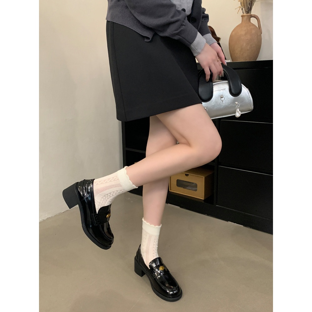 Giày Loafer Nữ Đế Cao 6p, Giày Oxford Nữ Phong Cách Nữ Sinh Trẻ Trung, Da PU Bóng Nhẹ Cao Cấp