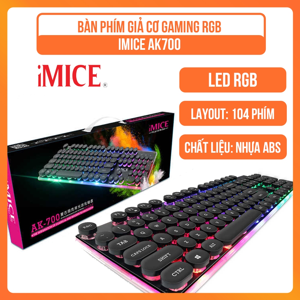 Bàn Phím Máy Tính Giả Cơ Gaming RGB IMICE AK700 Có Dây- COMBO bàn phím không dây AN 100
