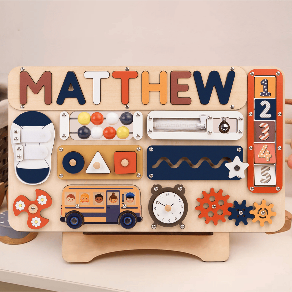 Montessori Busy Board for Toddlers - Montessori Inspired Wooden Learning Toys