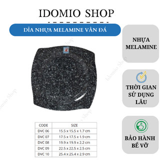 Dĩa Nhựa Vuông Melamine Vân Đá Đen