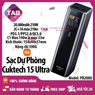 Sạc Dự Phòng Cuktech 15 Ultra 20000mAh 210W 2C1A  PD3.1 PPS2.0 Mi Turbro Charger 120W PB200U - Bảo Hành 18 Tháng