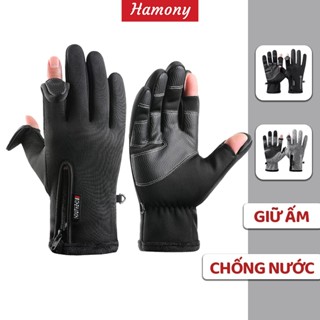  Găng tay xe máy mùa đông hở ngón cảm ứng lót nỉ giữ ấm nam nữ HAMONY bao tay chống nước chống nắng chống trượt 