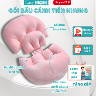 Gối bà bầu cánh tiên Easy MOM cao cấp vỏ nhung mềm mịn giúp kê bụng giảm đau lưng cho mẹ bầu ngủ ngon