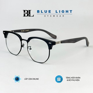  Gọng Kính Cận Giả Cận Nam Nữ BLUE LIGHT Vuông Clubmaster Góc Cạnh Mí Nhựa Đen Nhám Càng Giả Gỗ Chống Ánh Sáng Xanh 