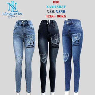 D38_Quần jean nữ, dài, lưng cao, quần bò nữ dáng ôm, big size, cho 42kg đến 75kg,LEN NGUYEN STORE
