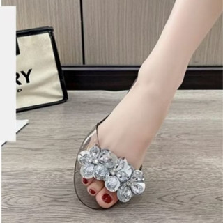 Giày nhựa (lùi 1 size) búp bê đi mưa trong suốt nơ đá hoa mai