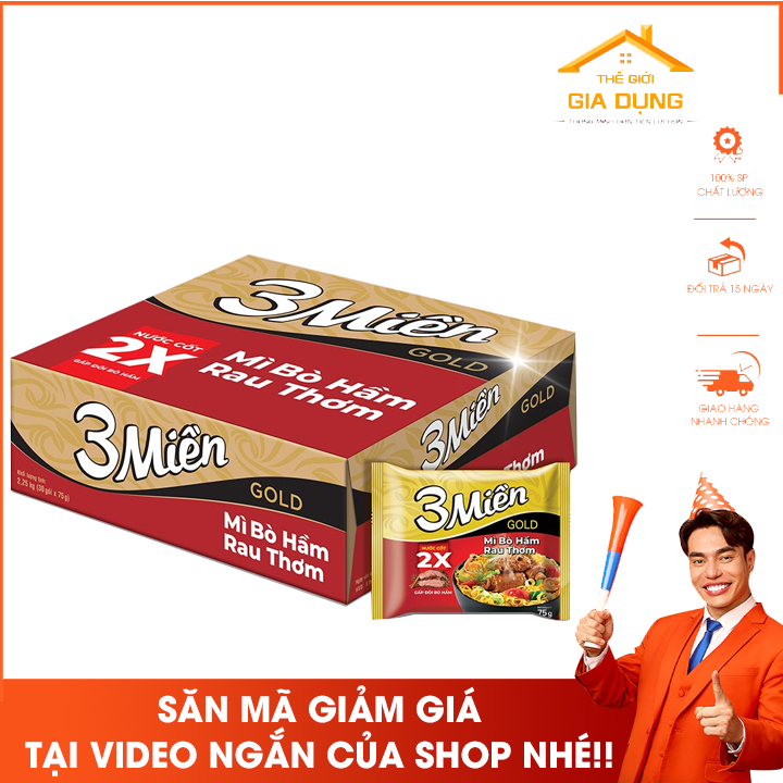 Thùng mì 3 Miền Gold vị bò hầm rau thơm