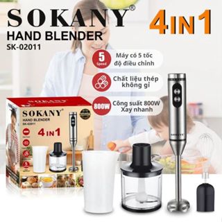 Máy xay sinh tố cầm tay đa năng 4IN1 SOKANY SK-02011, công suất cao 800W xay nhuyễn mọi thực phẩm: cháo, rau củ, thịt...